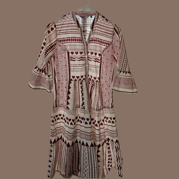 Akkriti 100% Cotton Boho Block Print Midi Dress S Cottagecore Tiered India - Picture 4 of 5